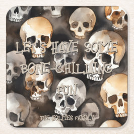 Posavasos Cuadrado De Papel Cuadrillo de cuatricromía Skulls Halloween Monogra