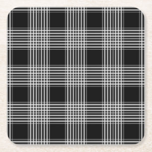 Posavasos Cuadrado De Papel Cuadro escocés tartán negro y blanco
