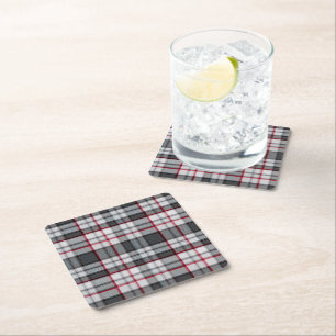Posavasos Cuadrado De Papel Cuadro escocés tartán texturizado gris
