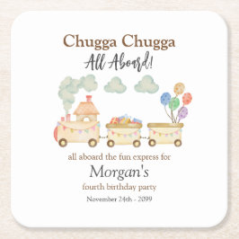 Posavasos Cuadrado De Papel Cualquier cumpleaños Watercolor Brown Train Fun Ex