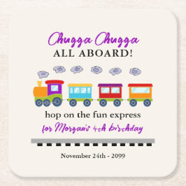 Posavasos Cuadrado De Papel Cualquier tren de cumpleaños lindo colorido