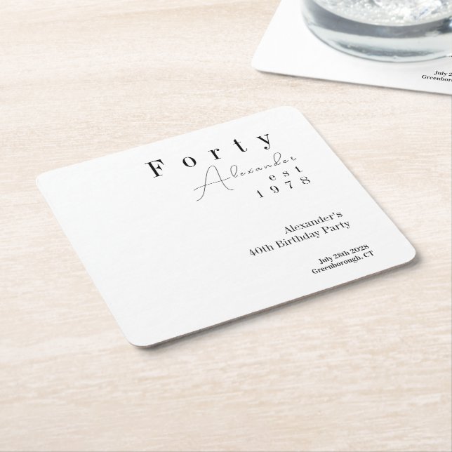 Posavasos Cuadrado De Papel Cuarenta Fiestas Mínimos 40 de Cumpleaños (En perspectiva)