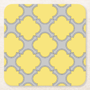 Posavasos Cuadrado De Papel Cuatrefoil amarillo y gris