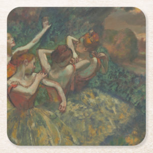 Posavasos Cuadrado De Papel Cuatro bailarinas, pintura impresionista, Edgar De