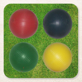 Posavasos Cuadrado De Papel Cuatro bolas de croquet, cuatro colores, fondo de 