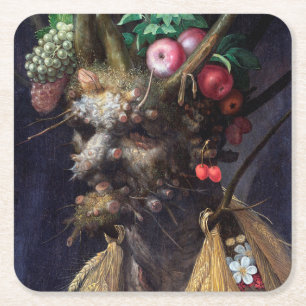Posavasos Cuadrado De Papel Cuatro Estaciones en una Cabeza, Arcimboldo