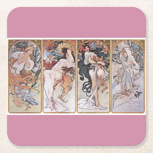 Posavasos Cuadrado De Papel Cuatro estaciones, Mucha (Anverso)