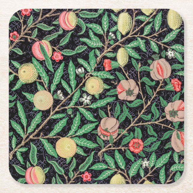 Posavasos Cuadrado De Papel Cuatro frutas, William Morris (Anverso)