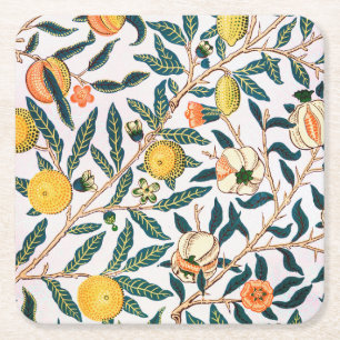Posavasos Cuadrado De Papel Cuatro frutas, William Morris