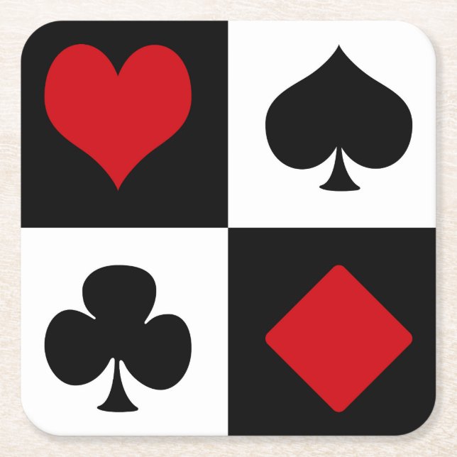 Posavasos Cuadrado De Papel Cuatro trajes de cartas (Anverso)