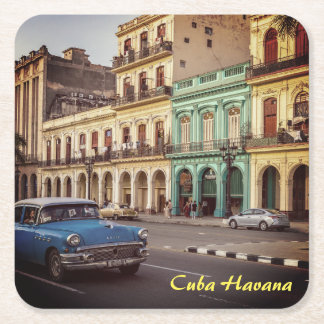 Posavasos Cuadrado De Papel Cuba La Habana Vintage Classic Car Cityscape