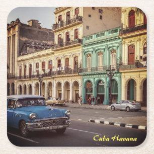 Posavasos Cuadrado De Papel Cuba La Habana Vintage Classic Car Cityscape