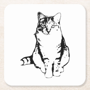 Posavasos Cuadrado De Papel Cubierta de gatos con tabique frontal de tinta ele