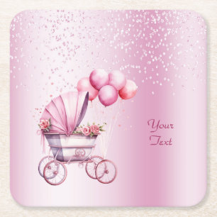 Posavasos Cuadrado De Papel Cubierta de papel de Stroller rosa