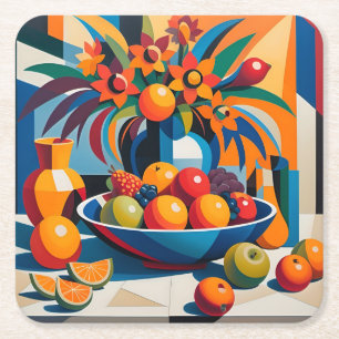 Posavasos Cuadrado De Papel Cubism Fruit Bowl Flores Coaster Set