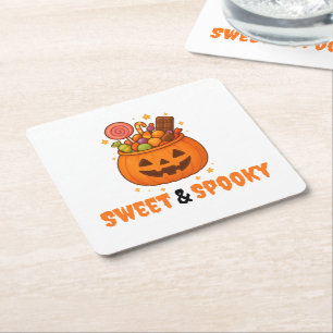 Posavasos Cuadrado De Papel Cubo de calabaza lleno de dulces - Halloween
