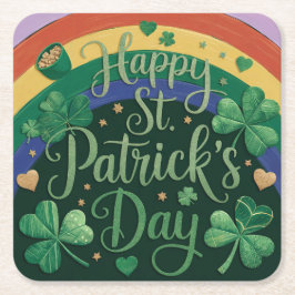 Posavasos Cuadrado De Papel Cuenca del Día del Arcoiris del Oro San Patricio