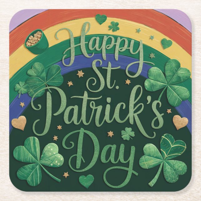 Posavasos Cuadrado De Papel Cuenca del Día del Arcoiris del Oro San Patricio (Anverso)