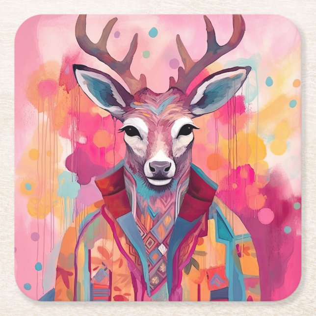 Posavasos Cuadrado De Papel Cuenca Hipster Deer (Anverso)