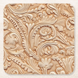 Posavasos Cuadrado De Papel cuero falso beige Grabado en relieve