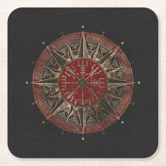Posavasos Cuadrado De Papel Cuero negro y rojo compás de Vegvisir - de Viking