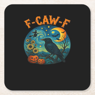 Posavasos Cuadrado De Papel Cuervo Cuervo F-Caw-F Divertido Halloween Gótico C