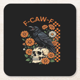 Posavasos Cuadrado De Papel Cuervo Cuervo F-Caw-F Divertido Halloween Gótico C