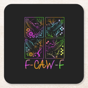 Posavasos Cuadrado De Papel Cuervo F-Caw-F Colorido Neon Góthico Pájaro Divert