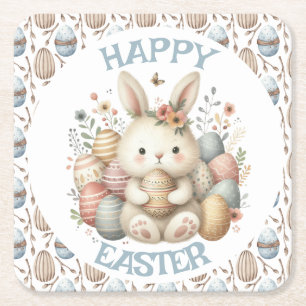 Posavasos Cuadrado De Papel Cuidada acuarela Bunny Easter