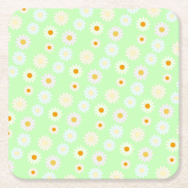 Posavasos Cuadrado De Papel Cuidada acuarela colorido Daisy Pattern Green