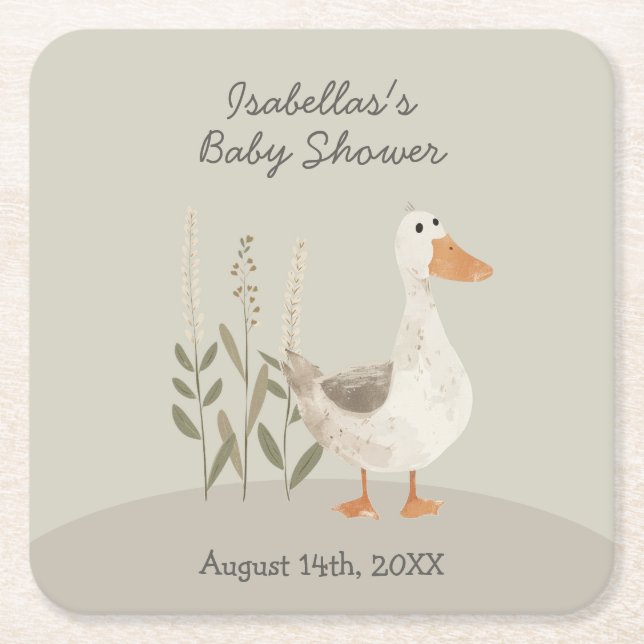 Posavasos Cuadrado De Papel Cuidada acuarela Goose Baby Paper Coaster (Anverso)