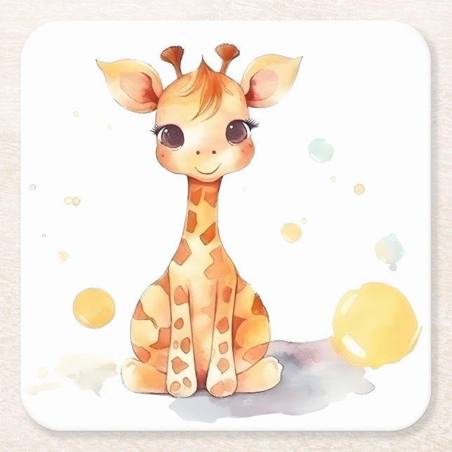 Posavasos Cuadrado De Papel Cuidada Bebé Giraffe Cuadrada Papel (Anverso)