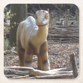 Posavasos Cuadrado De Papel Cuidada montaña de dinosaurios Beige