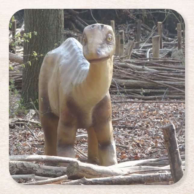 Posavasos Cuadrado De Papel Cuidada montaña de dinosaurios Beige (Anverso)