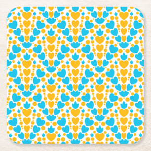 Posavasos Cuadrado De Papel Cuidados colores turquesa y corazón naranja y punt