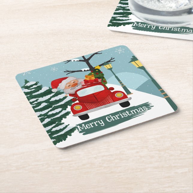 Posavasos Cuadrado De Papel Cuidados Navidades Santa Papel (En perspectiva)