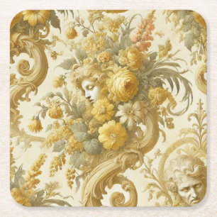 Posavasos Cuadrado De Papel Culpa del oro - Pilar floral barroco