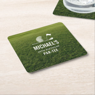 Posavasos Cuadrado De Papel Cumpleaños 30 de Golfista de Golf Minimalista Homb