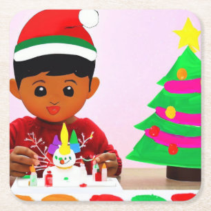 Posavasos Cuadrado De Papel Cumpleaños 4 de los navidades