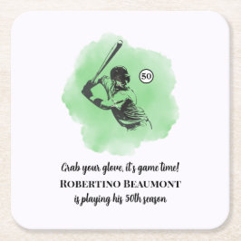 Posavasos Cuadrado De Papel Cumpleaños 50 de béisbol masculino