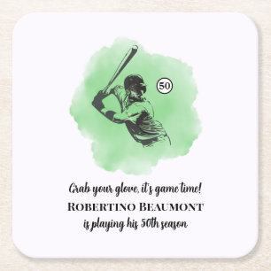 Posavasos Cuadrado De Papel Cumpleaños 50 de béisbol masculino