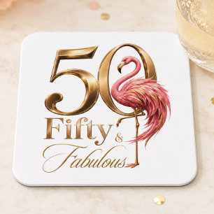 Posavasos Cuadrado De Papel Cumpleaños 50 & Fabuloso Flamenco Rosa