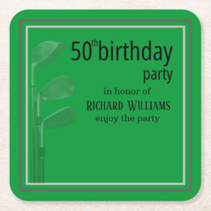 Posavasos Cuadrado De Papel Cumpleaños 50 moderno corporativo golf verde negro