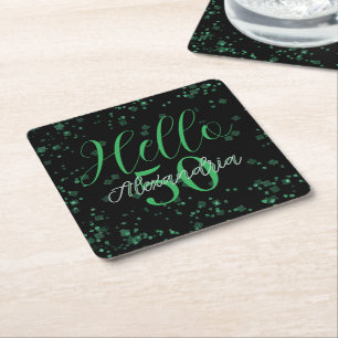 Posavasos Cuadrado De Papel Cumpleaños 50 Personalizado Elegante Negro y Verde