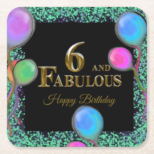 Posavasos Cuadrado De Papel Cumpleaños 6  (Anverso)