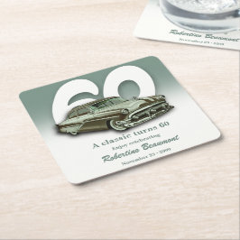 Posavasos Cuadrado De Papel Cumpleaños 60 de Travel Classic Green Car