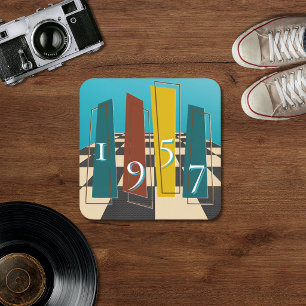 Posavasos Cuadrado De Papel Cumpleaños 70 Retro Diner Vintage 1957 