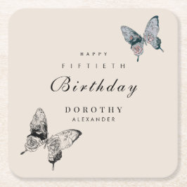 Posavasos Cuadrado De Papel Cumpleaños adulto moderno de mariposa para cualqui