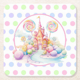 Posavasos Cuadrado De Papel Cumpleaños Caprichoso de Acuarela Pastel Candyland