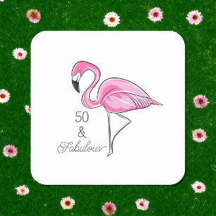 Posavasos Cuadrado De Papel Cumpleaños cincuenta y fabuloso flamenco rosa